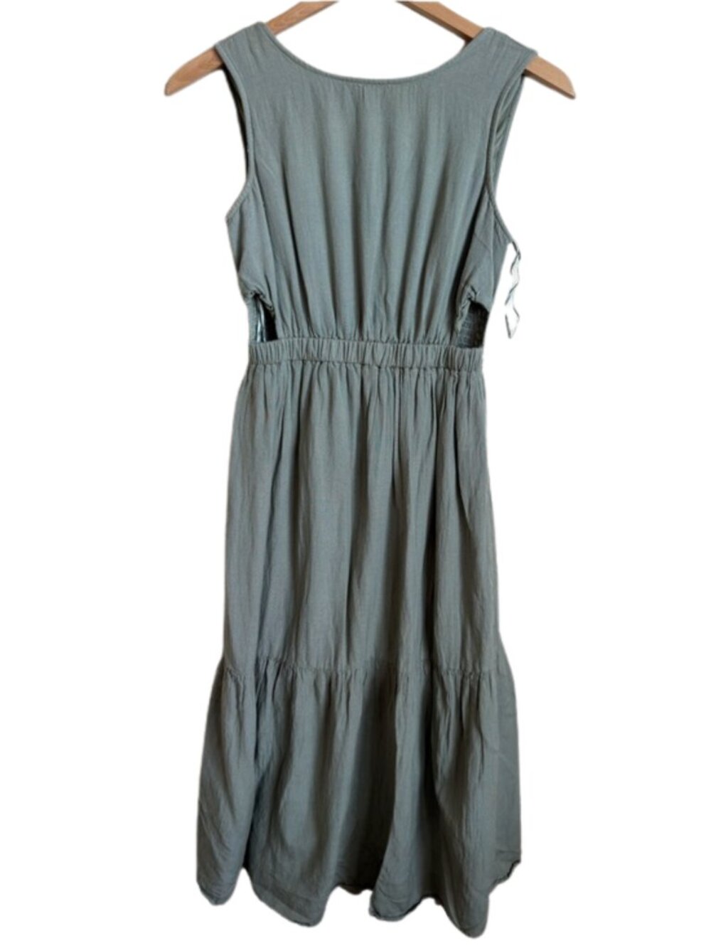 Linen Blend Cutout Midi Dress Small Sage Green Cottagecore Boho Sincerely Jules